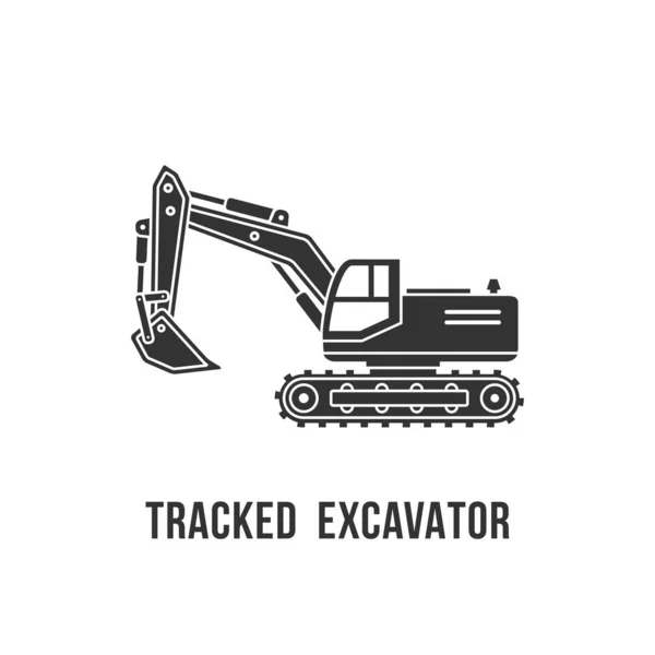 Ícone Silhueta Preta Escavadeira Rastreada Equipamento Construção Ilustração Vetorial — Vetor de Stock