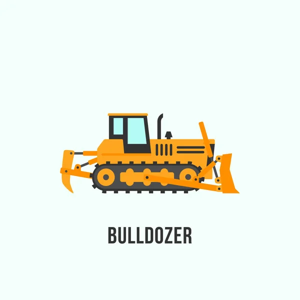 Icona Bulldozer Gialla Stile Piatto Costruzione Attrezzature Vettoriale Illustrazione Isolato — Vettoriale Stock