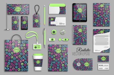 Soyut arka plan el çizilmiş parlak renk halkaları ile ayarlanmış kurumsal kimlik şablonu