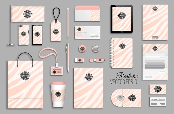 Pembe zebra çizgili soyut arka plan ile ayarlanmış kurumsal kimlik şablonu