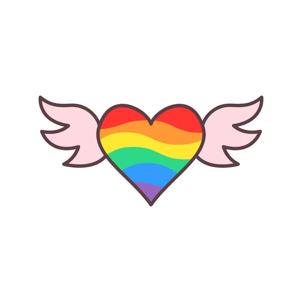 Icona del cuore con arcobaleno e ali. Il concetto di libertà di scegliere un partner per le relazioni amorose — Vettoriale Stock