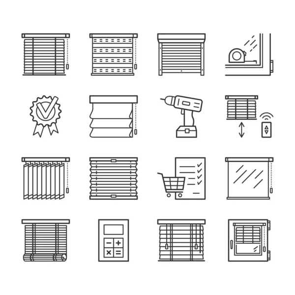 Ensemble d'icônes linéaires Jalousie. Stores de fenêtre mince ligne modifiable signes vectoriels course — Image vectorielle