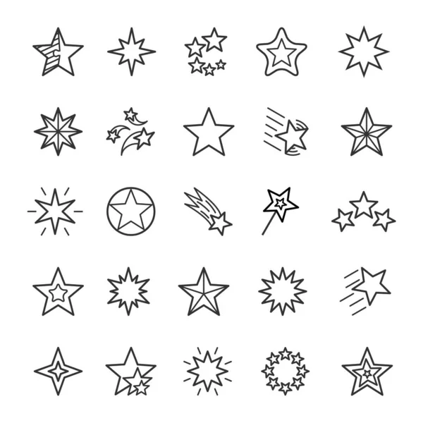 Sterne lineare Symbole gesetzt. verschiedene Polygonformen dünne Linie editierbare Strich-Vektorzeichen — Stockvektor