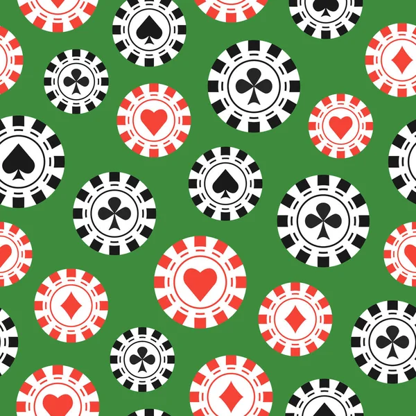 卡西诺游戏芯片平面无缝模式 绿博彩背景 用于卡片 纺织品 包装材料 网页设计 — 图库矢量图片