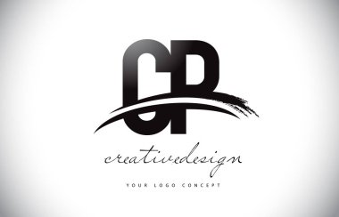 CP C P harfi Logo Tasarım Swoosh ve siyah fırça darbesi ile. Modern yaratıcı fırça konturu harfler vektör Logo