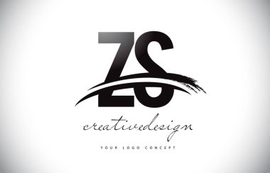 Swoosh ve siyah fırça darbesi ile ZS Z S harfi Logo tasarımı. Modern yaratıcı fırça konturu harfler vektör Logo