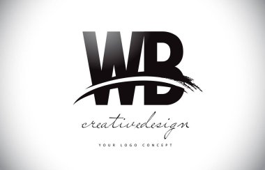 WB W B harfi Logo Tasarım Swoosh ve siyah fırça darbesi ile. Modern yaratıcı fırça konturu harfler vektör Logo