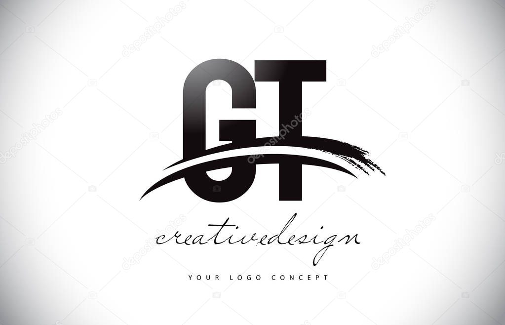 GT G T Letter Logo Design with Swoosh and Black Brush Stroke. Modern Creative Brush Stroke Letters Vector Logo