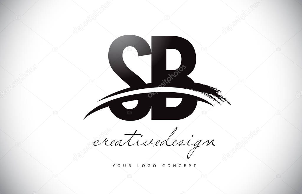SB S B Letter Logo Design with Swoosh and Black Brush Stroke. Modern Creative Brush Stroke Letters Vector Logo