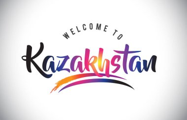 Kazakistan hoş geldiniz iletisinde mor canlı Modern renkler vektör çizim.