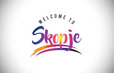 Skopje hoş geldiniz iletisinde mor canlı Modern renkler vektör çizim.