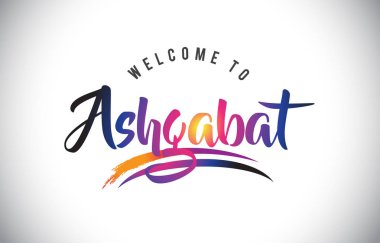 Vektör çizim Aşkabat hoş geldiniz iletisinde mor canlı Modern renkler.