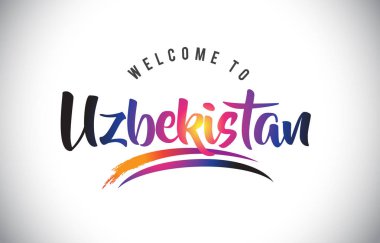 Özbekistan hoş geldiniz iletisinde mor canlı Modern renkler vektör çizim.