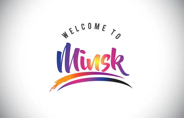 Minsk Bienvenue Message Dans Les Couleurs Modernes Vibrantes Violettes Illustration — Image vectorielle
