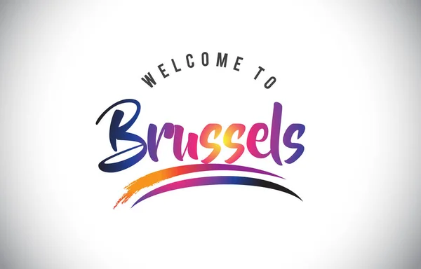 Bruselas Bienvenido Mensaje Colores Modernos Vibrantes Púrpura Vector Illustration — Vector de stock