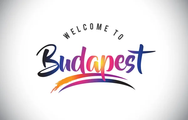 Budapest Bienvenido Mensaje Colores Modernos Vibrantes Púrpura Vector Illustration — Vector de stock