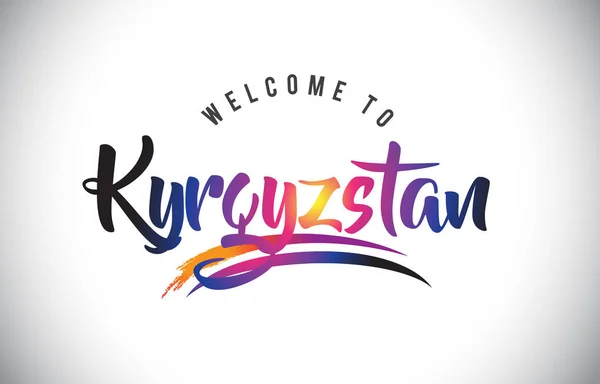 Kirguistán Bienvenido Mensaje Colores Modernos Vibrantes Púrpura Vector Ilustración — Archivo Imágenes Vectoriales