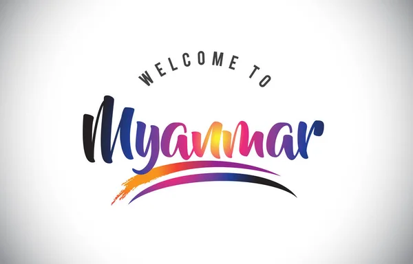 Myanmar Welcome Message Purple Vibrant Modern Colors Vector Illustration — Stock Vector