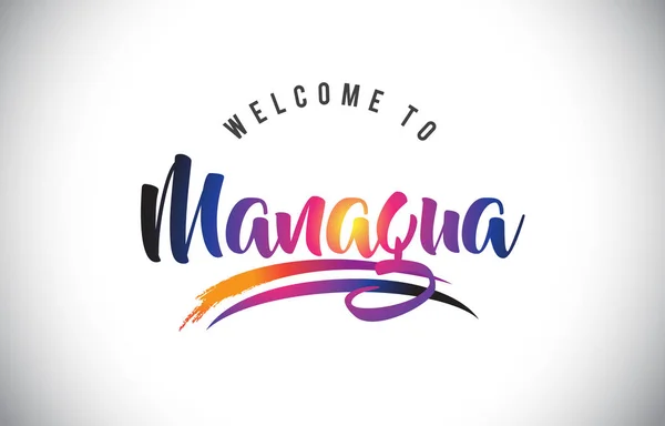 Managua Welcome Message Purple Vibrant Modern Colors Vector Illustration — Stock Vector
