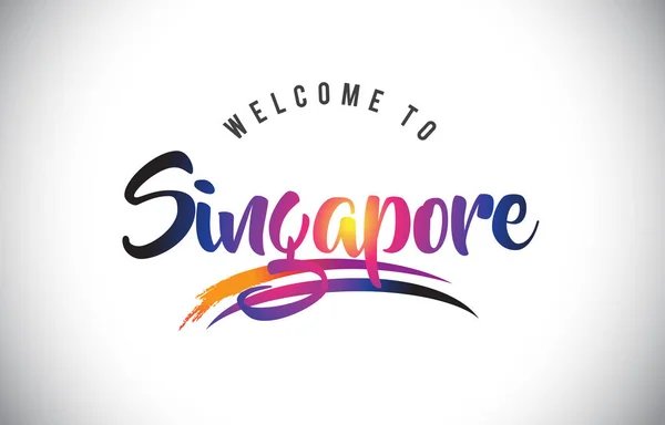 Singapore Willkommen Botschaft Violett Lebendigen Modernen Farben Vektorillustration — Stockvektor