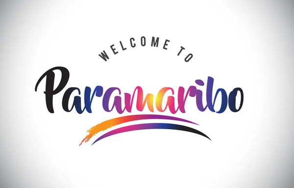 Paramaribo Bienvenue Message Dans Les Couleurs Modernes Vibrantes Violettes Illustration — Image vectorielle