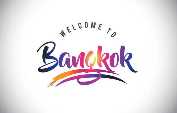 曼谷欢迎您在紫色动感的现代色彩矢量插画中留言 — 图库矢量图片