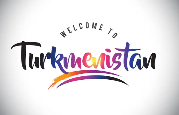 Turkménistan Bienvenue Message Dans Les Couleurs Modernes Vibrantes Violettes Illustration — Image vectorielle