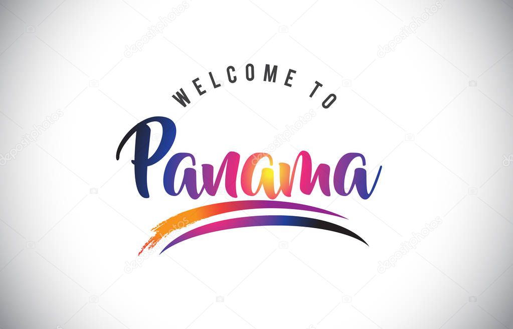 Panama Welcome To Message in Purple Vibrant Modern Colors Vector Illustration.