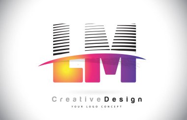 LM L M harfi Logo tasarımı yaratıcı çizgili ve mor fırça renk vektör çizim Swosh.