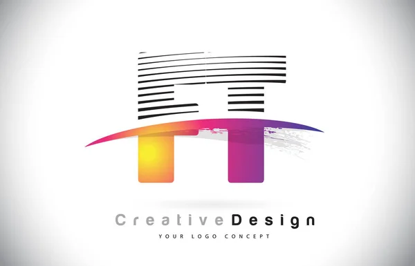 Letter Logo Design Creative Lines Swosh Purple Brush Color Vector — стоковый вектор