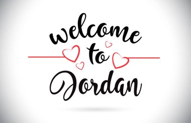 Jordan hoş geldiniz iletisi vektör Caligraphic metin kırmızı sevgi ile illüstrasyon kalp.