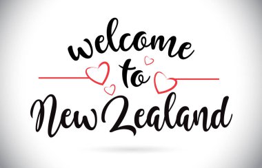 Newzealand hoş geldiniz iletisi vektör Caligraphic metin kırmızı sevgi ile illüstrasyon kalp.