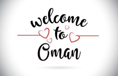 Umman hoş geldiniz iletisi vektör Caligraphic metin kırmızı sevgi kalpleri çizim ile.