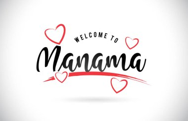 Word metni el yazısı yazı tipi ve kırmızı sevgi kalpleri vektör görüntü illüstrasyon Eps Manama hoşgeldiniz.