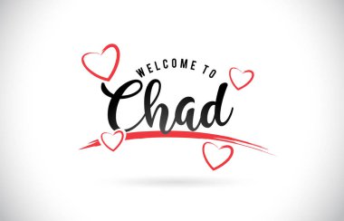 Word metni el yazısı yazı tipi ve kırmızı sevgi kalpleri vektör görüntü illüstrasyon Eps Chad hoşgeldiniz.