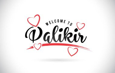 Word metni el yazısı yazı tipi ve kırmızı sevgi kalpleri vektör görüntü illüstrasyon Eps Palikir hoşgeldiniz.