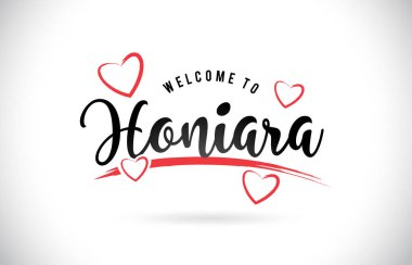 Word metni el yazısı yazı tipi ve kırmızı sevgi kalpleri vektör görüntü illüstrasyon Eps Honiara hoşgeldiniz.