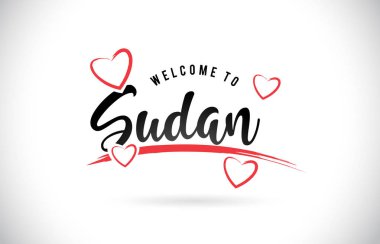 Word metni el yazısı yazı tipi ve kırmızı sevgi kalpleri vektör görüntü illüstrasyon Eps sudan hoşgeldiniz.