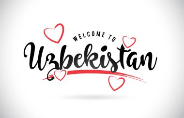 Word metni el yazısı yazı tipi ve kırmızı sevgi kalpleri vektör görüntü illüstrasyon Eps Özbekistan hoşgeldiniz.