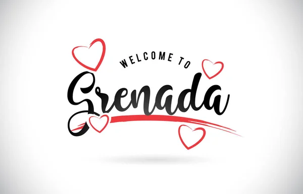 Grenada Welcome Word Text Handwritten Font Red Love Hearts Vector — Stock Vector