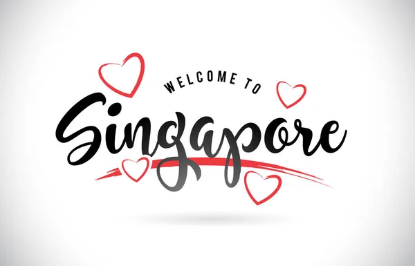 Singapore Welcome Word Text Handwritten Font Red Love Hearts Vector — Stock Vector