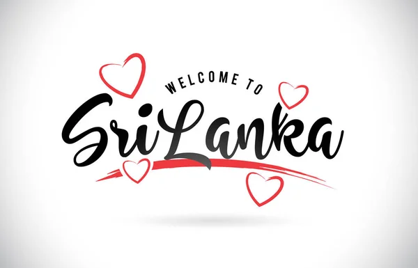 斯里兰卡欢迎使用手写字体和红色爱心矢量图像插图 Eps 文字文本 — 图库矢量图片