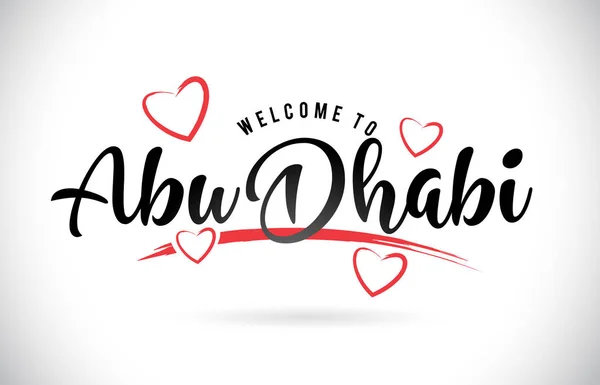 Abudhabi Willkommen Wort Text Mit Handgeschriebener Schrift Und Roten Liebe — Stockvektor