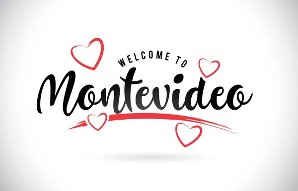 Witamy Montevideo Słowo Tekst Czcionki Odręczne Czerwony Miłość Serce Wektor — Wektor stockowy