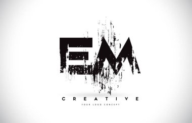Em E M Grunge Fırça mektup Logo tasarımı siyah renklerde. Yaratıcı fırça harfler vektör çizim.