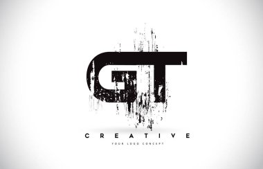 GT G T Grunge Brush Letter Logo Design in Black Colors. Creative Brush Letters Vector Illustration.
