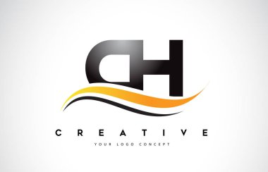 Ch C H Swoosh mektup Logo tasarımı Modern sarı ile Swoosh eğik çizgiler vektör çizim.