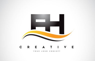 FH F H Swoosh mektup Logo tasarımı Modern sarı ile Swoosh eğik çizgiler vektör çizim.