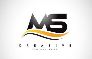 MS M S Swoosh mektup Logo tasarımı Modern sarı ile Swoosh eğik çizgiler vektör çizim.