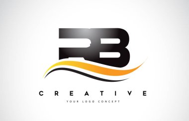 RB R B Swoosh mektup Logo tasarımı Modern sarı ile Swoosh eğik çizgiler vektör çizim.